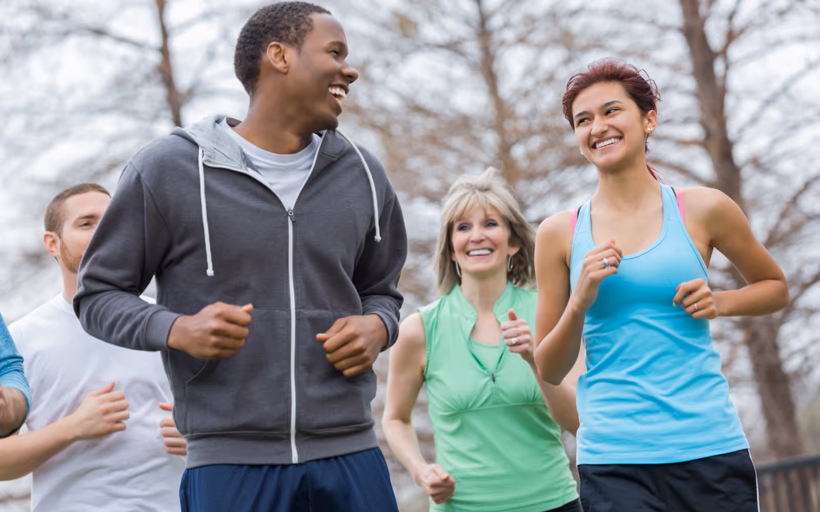 People running in a group. 